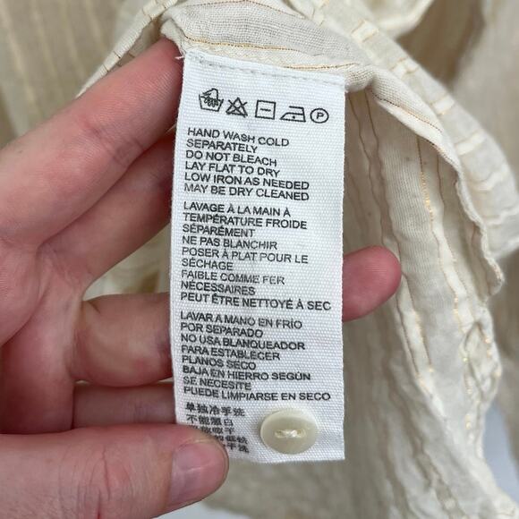 Cleobella Cream Ari Metallic Stripe Ruffle Puff Sleeve Peasant Blouse Large - Picture 12 of 16